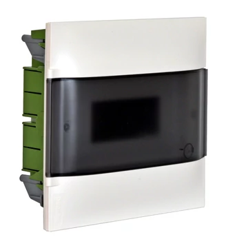LEGRAND PractiboxS 1 sor 12 modul, gipszkartonba süllyeszthető kiselosztó(850°C), átlátszó füstszínű ajtóval, védőföld és nulla elosztókapoccsal (135171)
