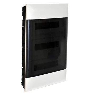 LEGRAND PractiboxS 3 sor 18 modul, téglafalba süllyeszthető kiselosztó(650°C), átlátszó füstszínű ajtóval, védőföld és nulla elosztókapoccsal (137158)