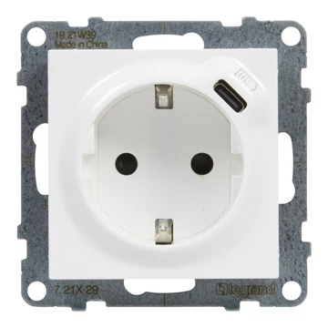 LEGRAND Suno 2P+F + USB-C csatlakozóaljzat (rugós), biztonsági zsaluval, fehér (721129)
