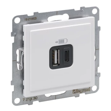 LEGRAND Suno 2xUSB - A+C csatlakozóaljzat, 3 A - 15 W, fehér (721130)