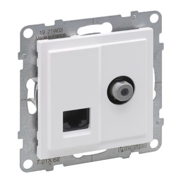LEGRAND Suno TV "F" típus, végzáró + RJ45 Cat. 6 UTP csatlakozóaljzat, fehér (721162)