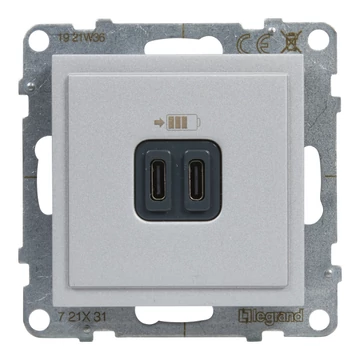 LEGRAND Suno 2xUSB-C csatlakozóaljzat, 3 A - 15 W, alumínium (721331)