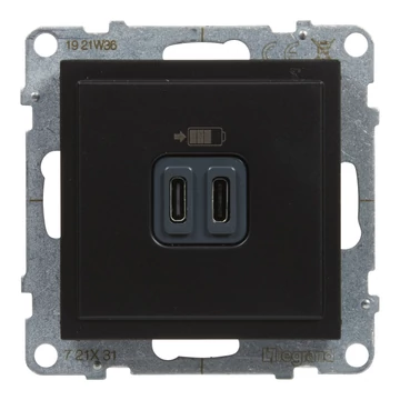 LEGRAND Suno 2xUSB-C csatlakozóaljzat, 3 A - 15 W, fekete (721431)