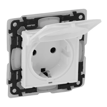 LEGRAND Valena Life 2P+F csatlakozóaljzat biztonsági zsaluval, csapófedéllel, IP44 fehér (753119)