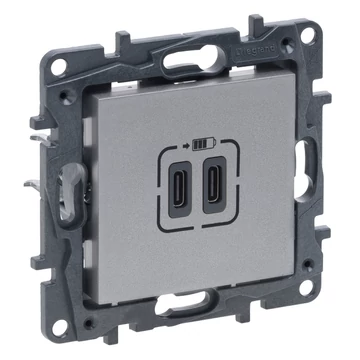LEGRAND Niloé Step 2xUSB-C töltőaljzat 5V 3A 15W, alumínium (863339)