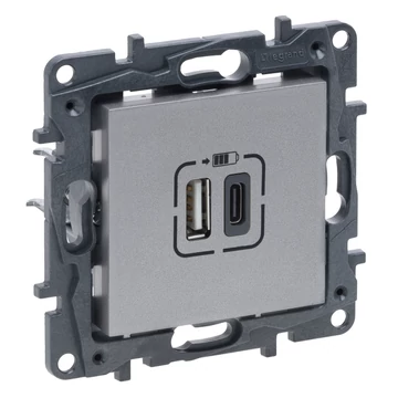 LEGRAND Niloé Step 2xUSB-A+C töltőaljzat 5V 3A 15W, alumínium (863340)
