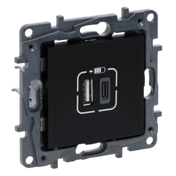 LEGRAND Niloé Step 2xUSB-A+C töltőaljzat 5V 3A 15W, fekete (863540)