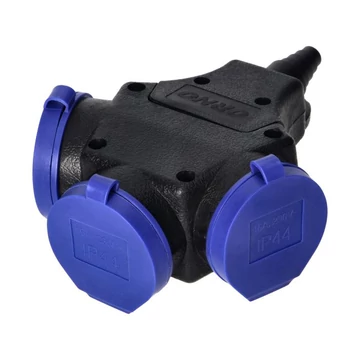 ORNO Csapfedeles lengő dugalj, 3-as, 16A, IP44, fekete/kék, 230V/AC (OR-AE-13209(GS))