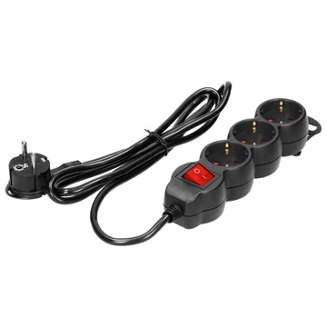 ORNO Elosztó 3-as kapcsolós, 3m H05VV-F 3x1,5mm2 vezetékkel, Fekete, max. 16A (OR-ES-5(GS)/B/3)