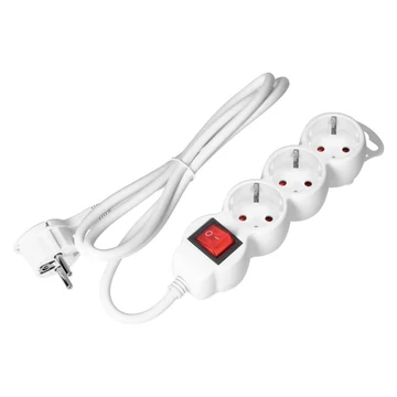 ORNO Elosztó 3-as kapcsolós, 1,5m H05VV-F 3x1,5mm2 vezetékkel, Fehér, max. 16A (OR-ES-5(GS)/W/1,5)