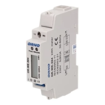 ORNO Digitális fogyasztásmérő, 1 fázisú, 80A, 230V/400V, LED, 1000imp/kWh, RS485 (OR-WE-504)