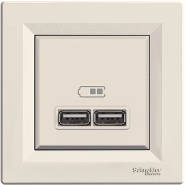 SCHNEIDER ELECTRIC ASFORA Dupla USB töltő, 2.1A, A+A, bézs (EPH2700223)