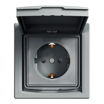 SCHNEIDER ELECTRIC ASFORA 2P+F csatlakozóaljzat, gyermekvédelemmel, csapfedeles - IP44, kerettel, acél (EPH3100362)