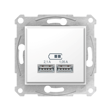 SCHNEIDER ELECTRIC SEDNA Dupla USB töltő, 2.1A, A+A, fehér (SDN2710221)