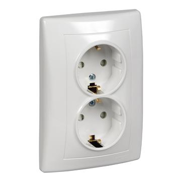 SCHNEIDER ELECTRIC SEDNA 2x2P+F csatlakozóaljzat, biztonsági zsaluval, csavaros bekötés, 16A, fehér (SDN3000421)