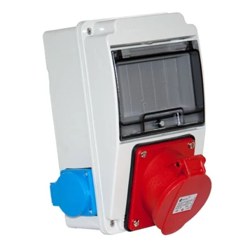 TP ELECTRIC Ipari doboz szerelt 130x220 1x(5P32A) + 2x(2P+F) oldalsó IP44 (3318-002-7000)