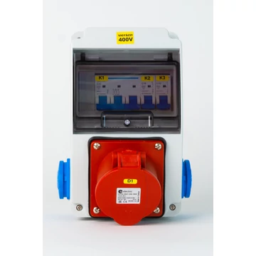 TP ELECTRIC Szerelt ipari doboz installációval,130x220mm, 1x(5P32A)+ 2x(2P+F) oldalsó, IP44, kismegszakítóval (3318-002-7000K)
