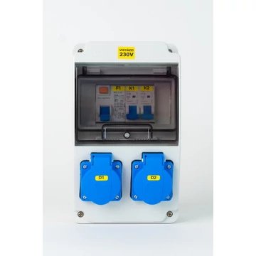 TP ELECTRIC Szerelt ipari doboz installációval,130x220mm, 2x(2P+F) , IP44, kismegszakítóval és Fí-relével (3318-200-0000KF)