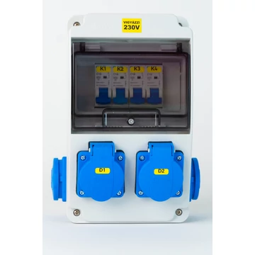 TP ELECTRIC Szerelt ipari doboz installációval,130x220mm, 4x(2P+F) , IP44, kismegszakítóval (3318-202-0000K)