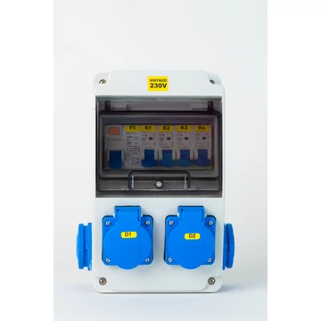 TP ELECTRIC Szerelt ipari doboz installációval,130x220mm, 4x(2P+F), IP44, kismegszakítóval és Fí-relével (3318-202-0000KF)