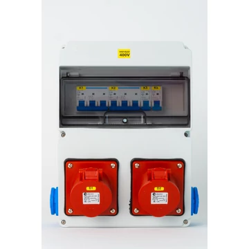 TP ELECTRIC Szerelt ipari doboz installációval,220x300mm, 2x(5P16A)+ 2x(2P+F) oldalsó, IP44, kismegszakítóval (3320-002-5500K)