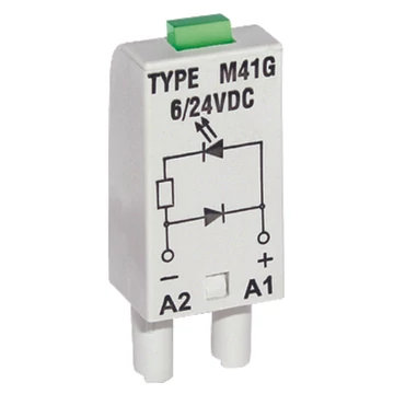 RELPOL M41G Túlfesz szabályozó modul DC relékhez. Led+ védődióda, N polarizáció, 6/24VDC, zöld (854841)