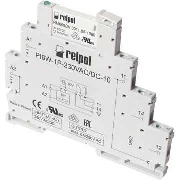 RELPOL PIR6W-1P 230VAC/DC-10 Interfész relé, 230VAC/DC, 1C/O, 6A, szürke (856070)
