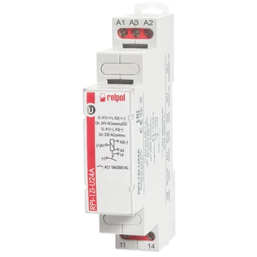 RELPOL RPI-1ZI-U24A Moduláris relé, 16A inrush, 24VAC/DC, 230VAC, 1NO (863377)
