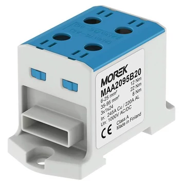 MOREK OTL95-2B Fővezetéki sorkapocs, 2xAl/Cu 6-95 mm2 / 3*1*24, 1500V, kék, flexisínhez (MAA2095B20)