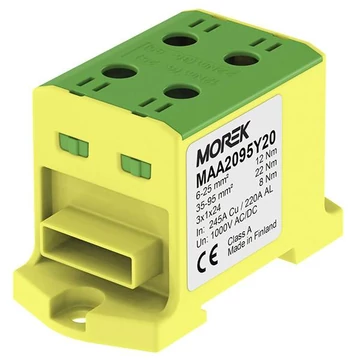 MOREK OTL95-2B Fővezetéki sorkapocs, 2xAl/Cu 6-95 mm2 / 3*1*24, 1500V, zöld/sárga, flexisínhez (MAA2095Y20)