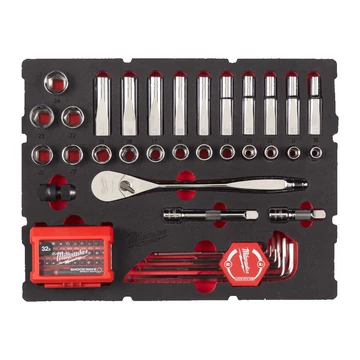 Milwaukee 1/2'' Bit és dugókulcs készlet racsnis behajtóval Packout habbetétben (4932480716)