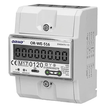 ORNO Digitális fogyasztásmérő, 3 fázisú, 80A, 230V/400V, IP51, LED, 1000imp/kWh, RS485 (OR-WE-516)