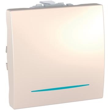 SCHNEIDER ELECTRIC UNICA Egypólusú nyomó, jelzőfényes, rögzítőkeret nélkül, 2 modulos, krém (MGU3.206.25N)