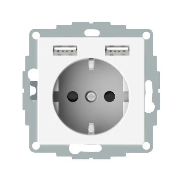 SCHNEIDER ELECTRIC MERTEN 2P+F csatlakozóaljzat, biztonsági zsaluval, kettős USB töltővel, rugós bekötés, 16A / 2.4A, polárfehér (MTN2366-0319)