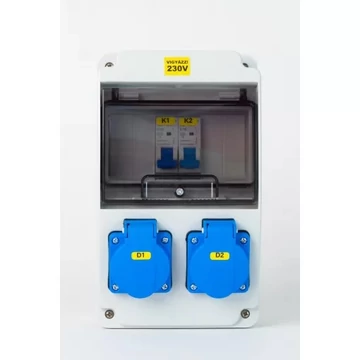 TP ELECTRIC Szerelt ipari doboz installációval, 130x220mm, 2x(2P+F), IP44, 2x(1PC16A) kismegszakítóval (TP-3318-200-0000K)