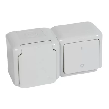 LEGRAND Forix IP44 fk 2P kapcsoló + 2P+F csatlakozóaljzat, csapófedéllel, biztonsági zsaluval, szürke (782392)