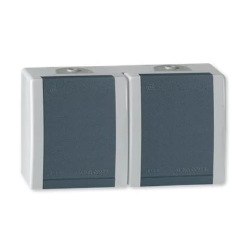 Aling-Conel POWER - 2x2P+F csatlakozó aljzat, 16A 250V, IP44, áthidalással, szürke/antracit (2412P.1A)