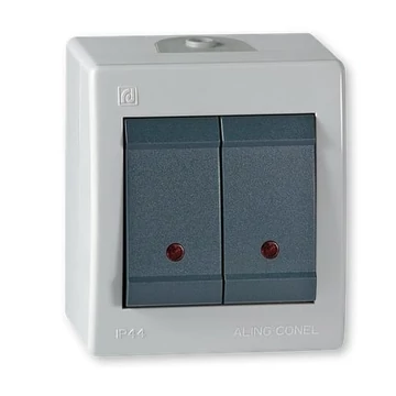 Aling-Conel POWER - 105 kétáramkörös kapcsoló, 10A 250V, IP44, jelzőfényes, szürke/antracit (2521.1A)
