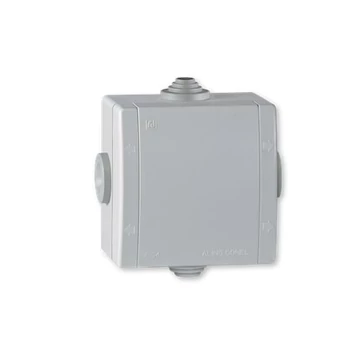 Aling-Conel POWER - szerelő doboz, 80x80mm, 4 kábelbevezetési lehetőséggel, IP54, szürke (262.1)