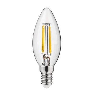 GTV LED fényforrás, E14, gyertya, FILAMENT, 4W, 400lm, 35mA, 3000K, 360°, 230V/AC (GTV-LD-C35FL4-30)