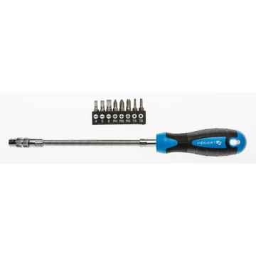 HÖGERT Flexibilis szárú csavarhúzó cserélhető BIT fejekkel, 1/4", 180mm, CrV, 8db BIT (PH1, PH2, PH3, T1 (HT1S090)