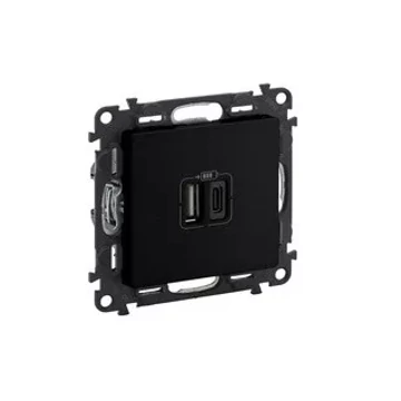 LEGRAND Valena Life kettős USB-A + USB-C csatlakozóaljzat 3A–15W, fekete (756306)