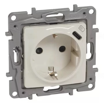 LEGRAND Niloé 2P+F földelt aljzat, USB C-típusú csatlakozóval, bézs (764635)