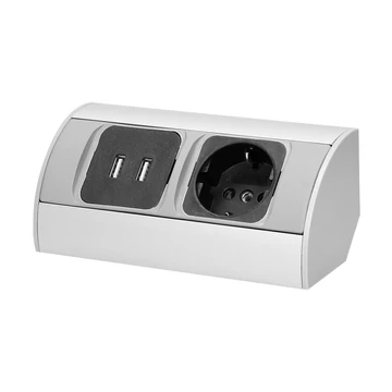 ORNO Sarokba illeszthető asztali elosztó, MINI 1x(2P+F),+2 USB töltő, ezüst, SCHUKO, max 3680W (OR-AE-1310(GS))