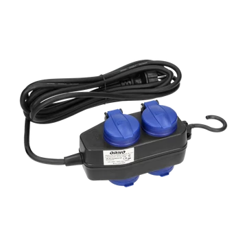 ORNO Vízmentes 2x2-es csapfedeles gumi elosztó, akasztóval, 3680W, IP44, 5m, (OR-AE-13160(GS)5M)