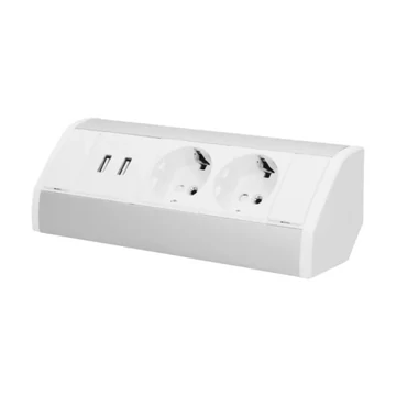 ORNO Sarokba illeszthető asztali elosztó, MINI, 2x(2P+F)+ 2xUSB töltő, fehér/ezüst, SCHUKO, max 3680W (OR-GM-9003W-G(GS))