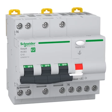 SCHNEIDER ELECTRIC EASY9 PRO Áramvédős kismegszakító, A osztály, 3P-N, C, 10A, 30mA (EZ9D55710)