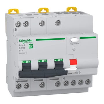 SCHNEIDER ELECTRIC EASY9 PRO Áramvédős kismegszakító, A osztály, 3P-N, C, 13A, 30mA (EZ9D55713)
