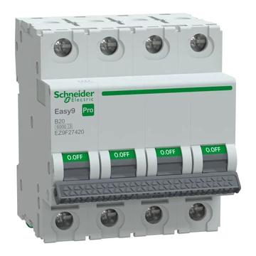 SCHNEIDER ELECTRIC EASY9 PRO Kismegszakító, 4P, B, 20A, 6kA (EZ9F27420)