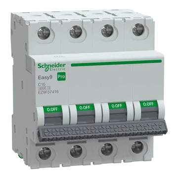 SCHNEIDER ELECTRIC EASY9 PRO Kismegszakító, 4P, C, 16A, 6kA (EZ9F57416)